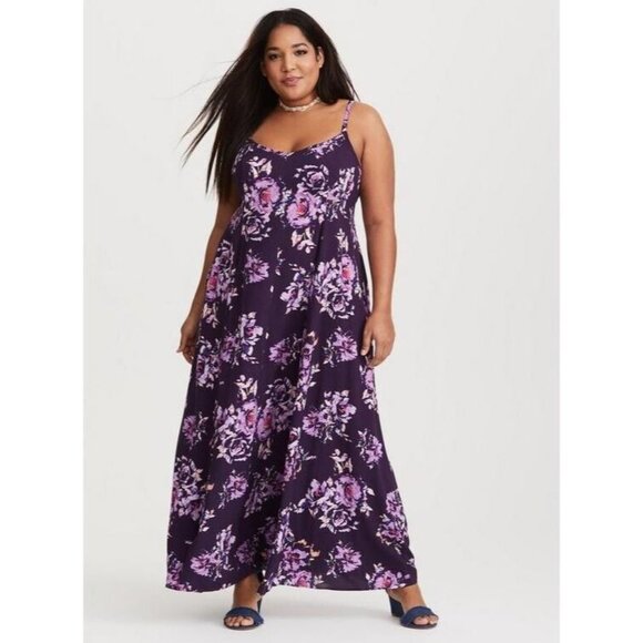 Torrid Dresses & Skirts - Torrid Size 5 Maxi Challis Trapeze Dress Purple Floral New w/o Tags